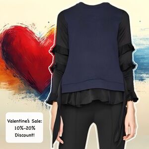 ♥️Sale! ZARA Navy Blue + Black Satin Contrast Layered Sweater Sweatshirt Blouse
